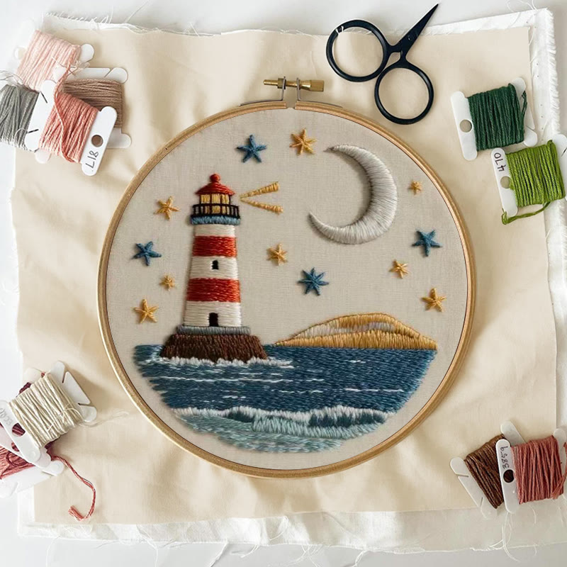 Rubbyoo Embroidery Kit - Nightfall Lighthouse | Ocean-inspired Art | Home Display Piece - image 5