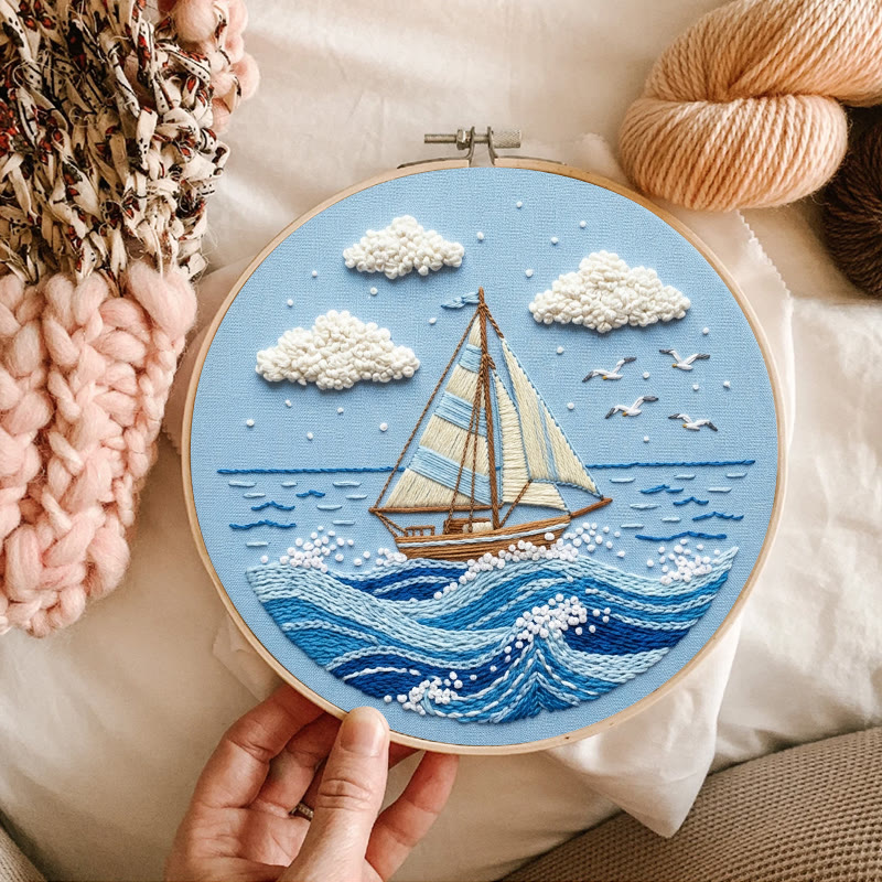 Rubbyoo Embroidery Kit - Sailboat On The Sea | Blue Toned Home Decor | Unique Nautical Gift For Her - image 9