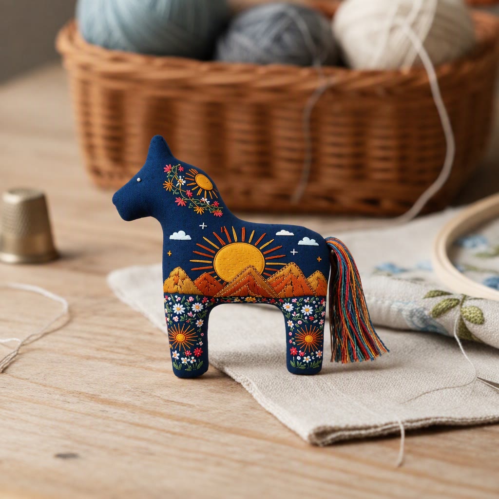 Rubbyoo Dala Horse Embroidery Kit - Sunset Valley | Boho Folk Art Ornament | Handmade Rustic Floral Accent - image 5