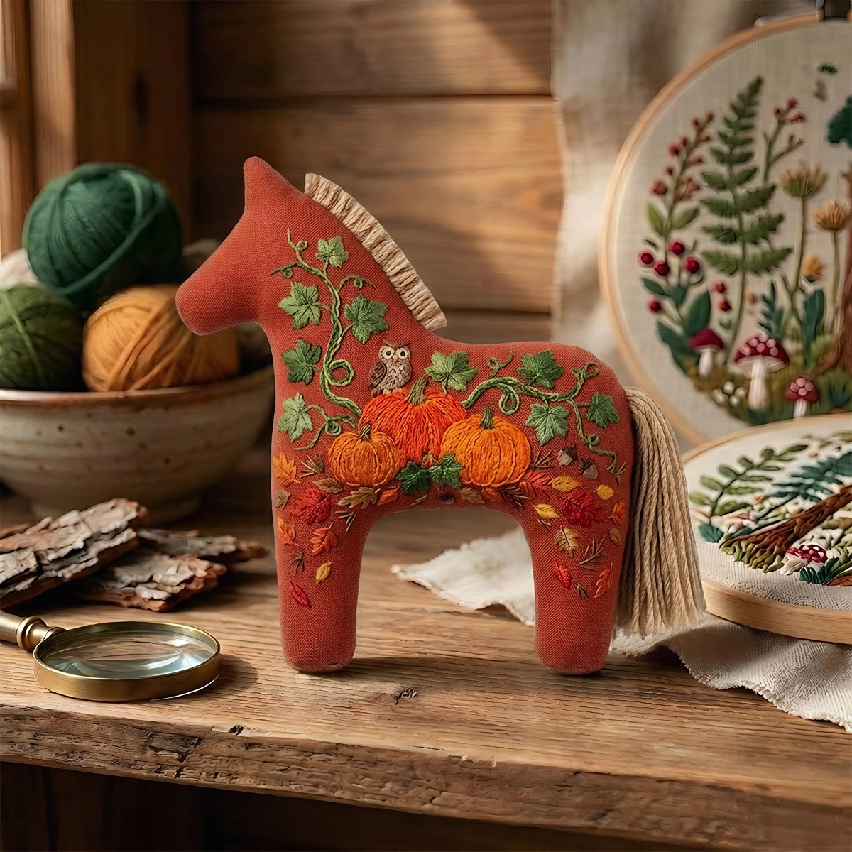 Rubbyoo Dala Horse Embroidery Kit - Pumpkin Patch | Cozy Gift For Friend | Bag Charm - image 8