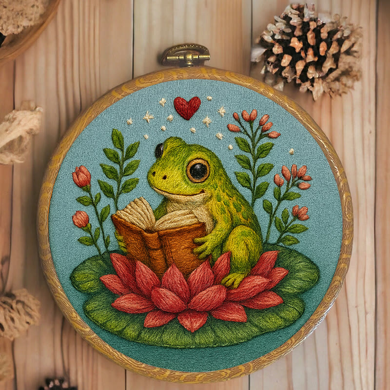 Rubbyoo Embroidery Kit - Reading Frog With Lotus | Creative Needle Artwork | Diy Handmade Gifts - image 10