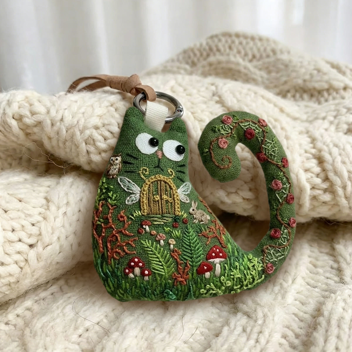 Rubbyoo Cat Embroidery Kit - Fairy Door In Secret Garden | Magic Gift For Kids | Fairycore Bag Pendant - image 4