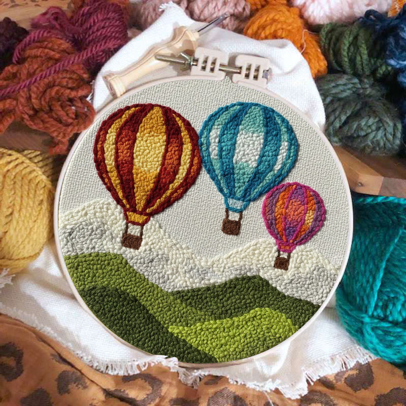 Vibrant Hot Air Balloon Landscape Punch Needle Kit – Cozy Indoor Decor Piece | Delightful Handmade Craft - image 3