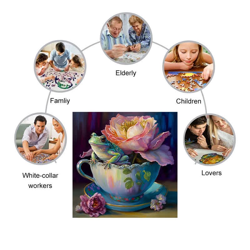 Frog in tea cup Tea  - Wooden Jigsaw Puzzle