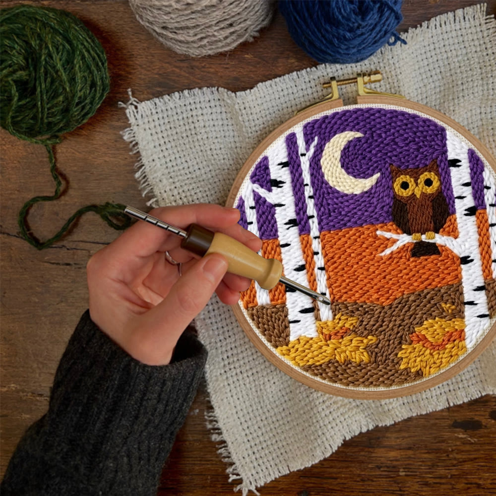 Owl & Birches King Punch Needle Kit - Whimsical Easy-to-do Craft Gift | High Saturation Style Studio Ornament - image 7
