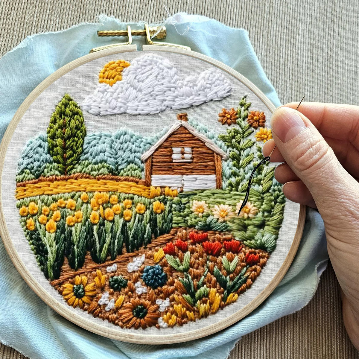 Rubbyoo Embroidery Kit - Pastoral Scenery | Diy Landscape Craft | Easy Art Hoop Kit  - image 7