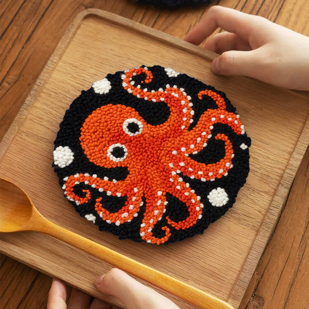 Funny Octopus Punch Needle Kit - Creative Handmade Coaster | Unique Home Decor - 5 inch Coaster Kit - image 12