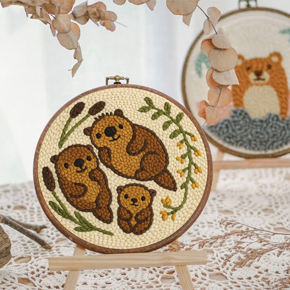 Cute Otter Family Punch Needle Kit - Diy Animal Handicraft | Nice Home Decoration - image 6
