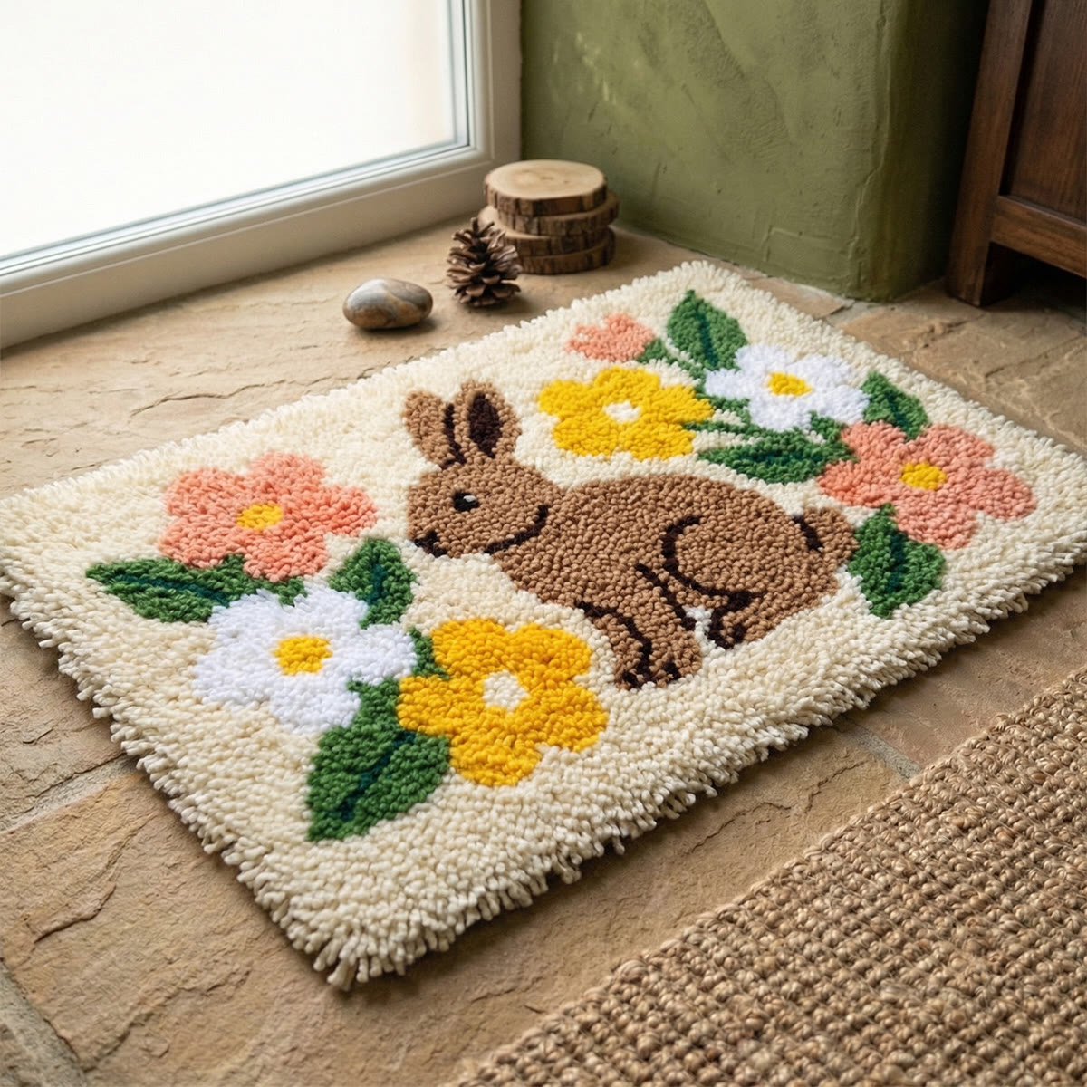 Rubbyoo Latch Hook Rug Kit - Floral Bunny | Spring Handmade Ornament | Creative Animal Rug - image 4