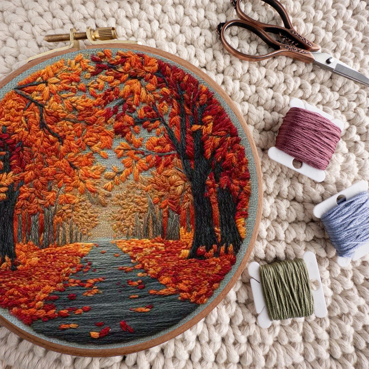 Rubbyoo Embroidery Kit - Autumn View | Nature Needle Art | Handmade Desk Decor - image 9