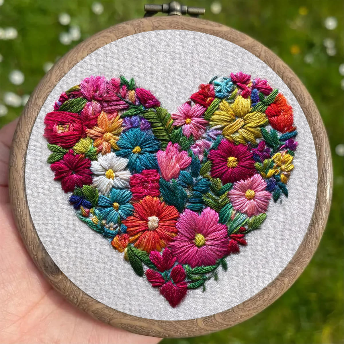 Rubbyoo Embroidery Kit - Vibrant Floral Cluster in Heart Shape | Elegant Embroidered Piece | Artisanal Handmade Gift - image 5