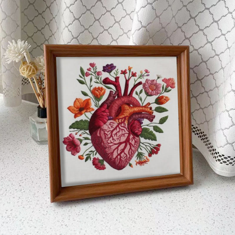 Rubbyoo Embroidery Kit - Anatomical Floral Heart | Handicraft For Wall Art | Unique Collection Gift - Embroidery Kit Plus An Extra Frame - image 10