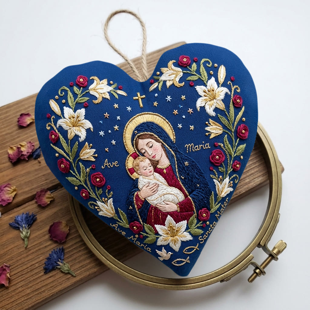 Rubbyoo Heart Embroidery Kit -  Floral Ave Maria | Christian Handmade Gift For Home Decor | Religious Christmas Shelf Decor - image 7
