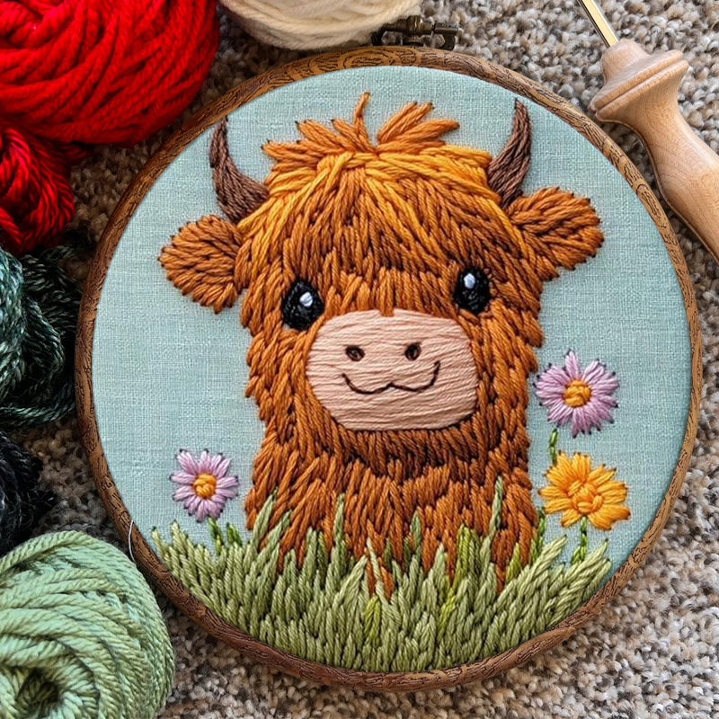 Floral Cow Punch Needle Kit - Adorable Animal Craft | Easy For Adults And Children - image 4