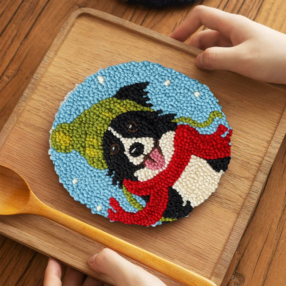 Winter Adorned Puppy Punch Needle Kit – Easy Beginner Handcraft | Cute Decor Hanging - 5 inch Coaster Kit - image 4