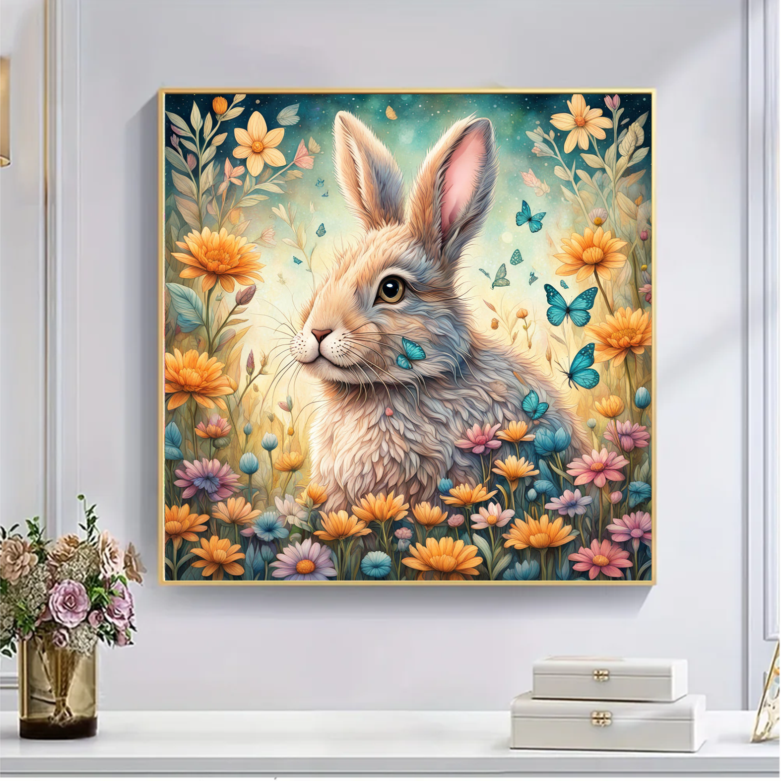 Rabbit Among Butterflies And Flowers - Wooden Jigsaw Puzzle