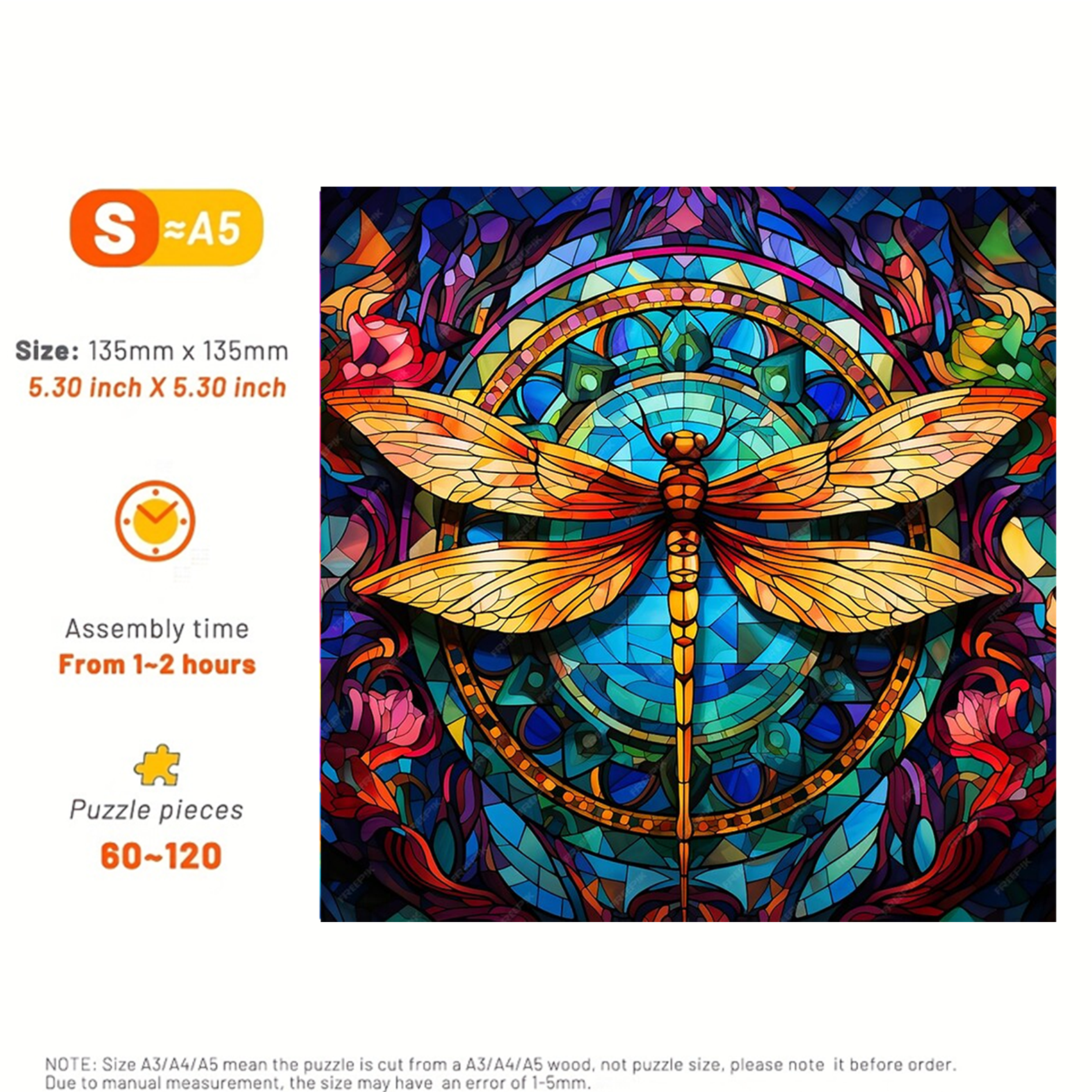 Dragonfly & A Kaleidoscope of Colors - Wooden Jigsaw Puzzle