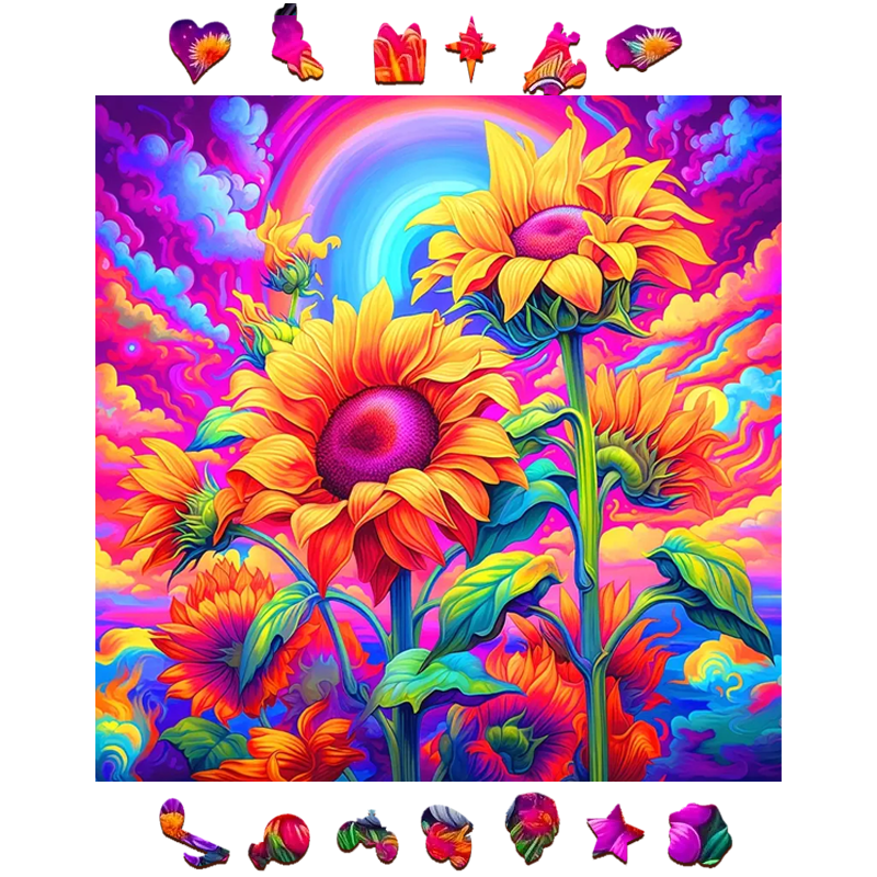 Rainbow Sunflower - Wooden Jigsaw Puzzle
