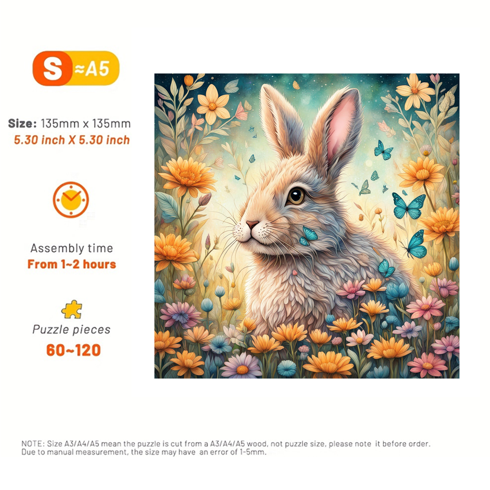 Rabbit Among Butterflies And Flowers - Wooden Jigsaw Puzzle