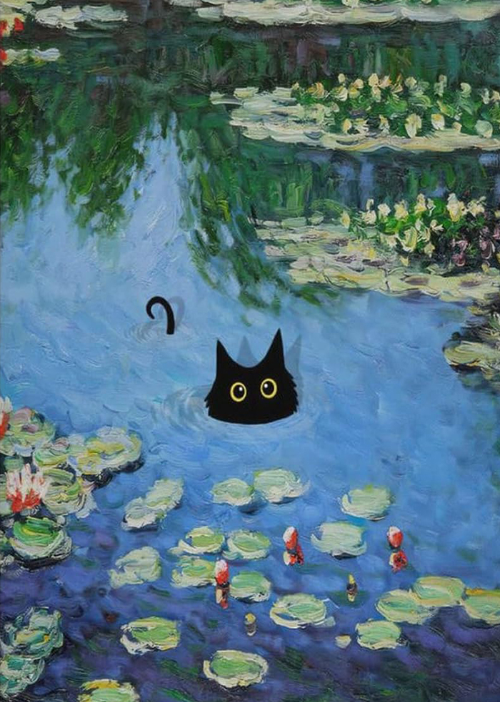 Rubbyoo Water Lilies And Black Cat - Wooden Jigsaw Puzzle