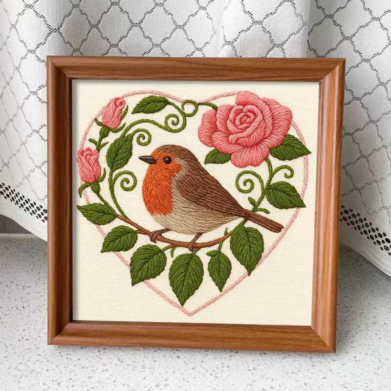 Rubbyoo Embroidery Kit - Rose Robin | Diy Stitch Bird Decor | Nice Handmade Gift For Her - Embroidery Kit Plus An Extra Frame - image 13