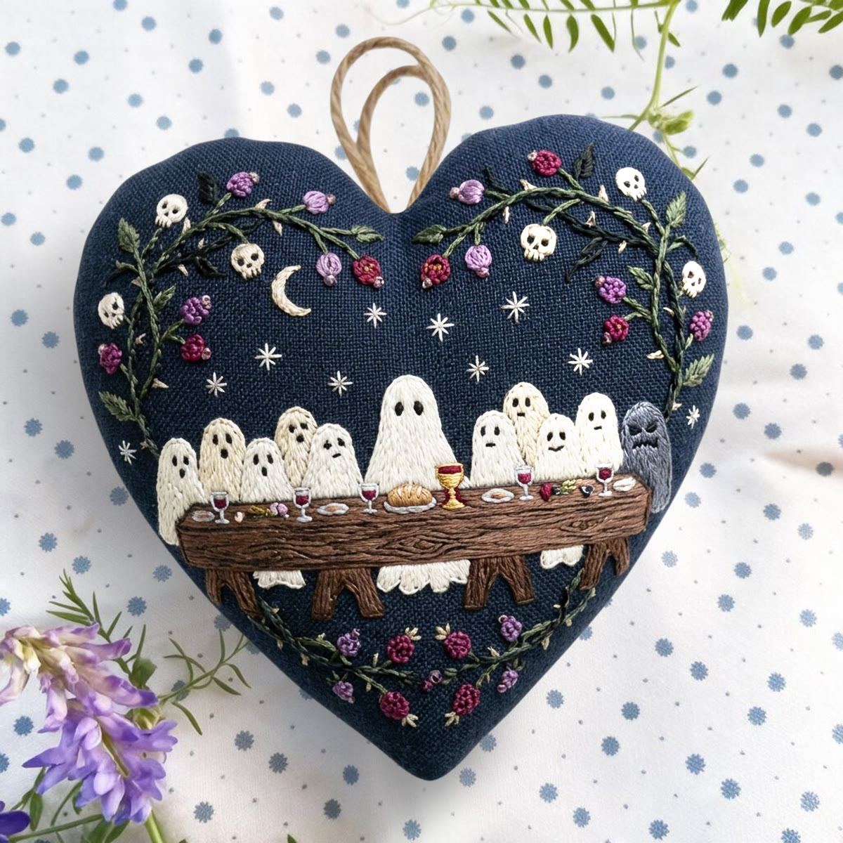 Rubbyoo Heart Embroidery Kit -  Ghosts' Last Supper | Whimsical Halloween Decor | Spooky Home Wall Decor For Gothic Lovers - image 5