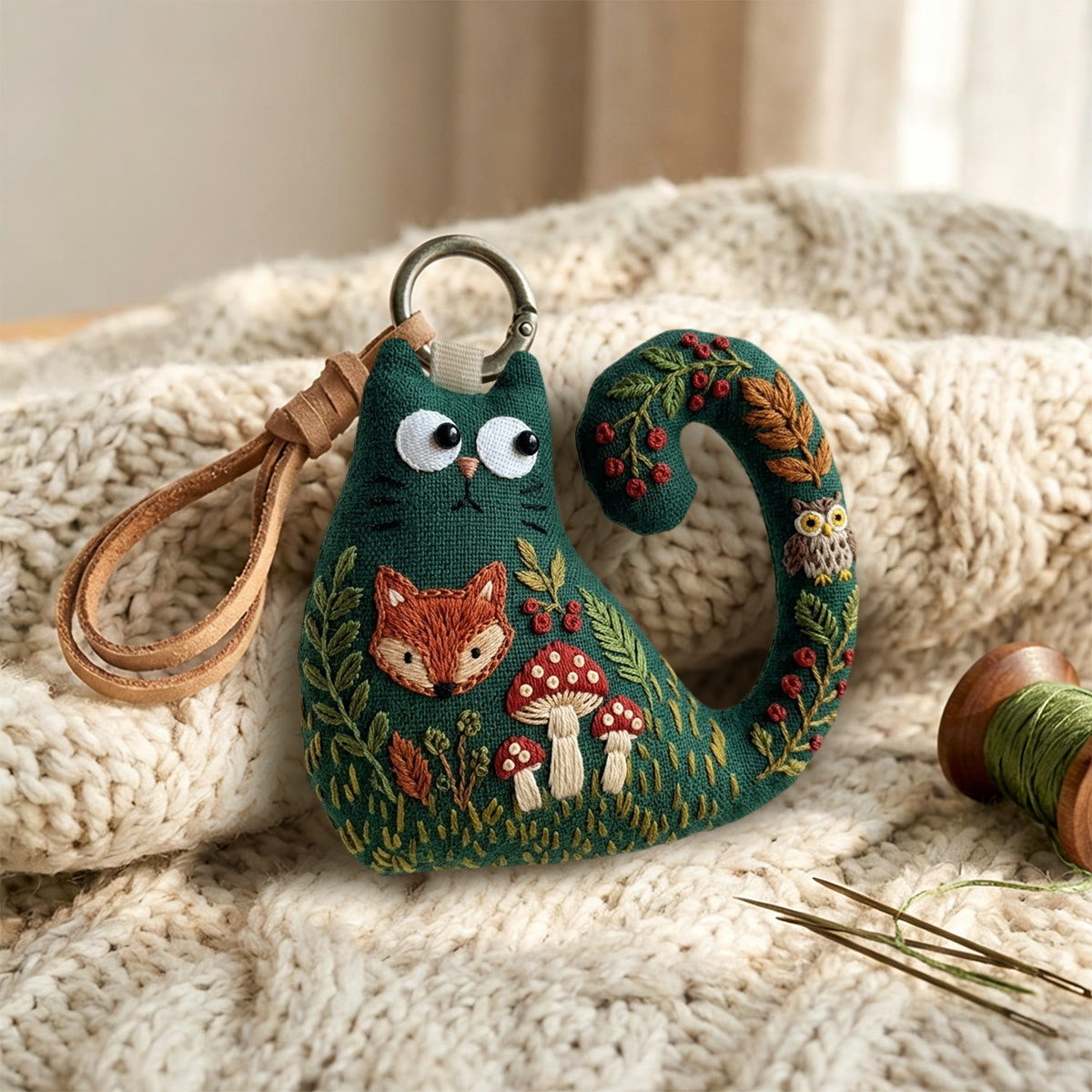 Rubbyoo Cat Embroidery Kit - Red Spotted Amanita Mushrooms | Cozy Gift For Friend | Forest Fairytale Hanging Decor - image 8