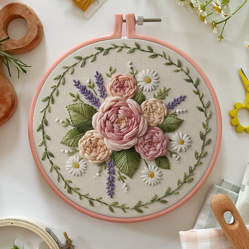 Rubbyoo Embroidery Kit - Peony Lavender Wreath | Elegant DIY | Timeless Present - image 6