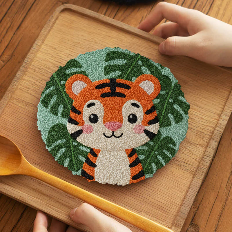 Tropical Tiger Cub Punch Needle Kit - Beginner Friendly Craft | Playful Home Accent - 5 inch Coaster Kit - image 4