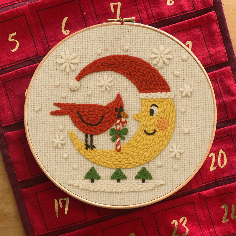 Christmas Night Punch Needle Kit - Adorable Cardinal Handicraft | Diy Wall Hanging Ornament - image 4
