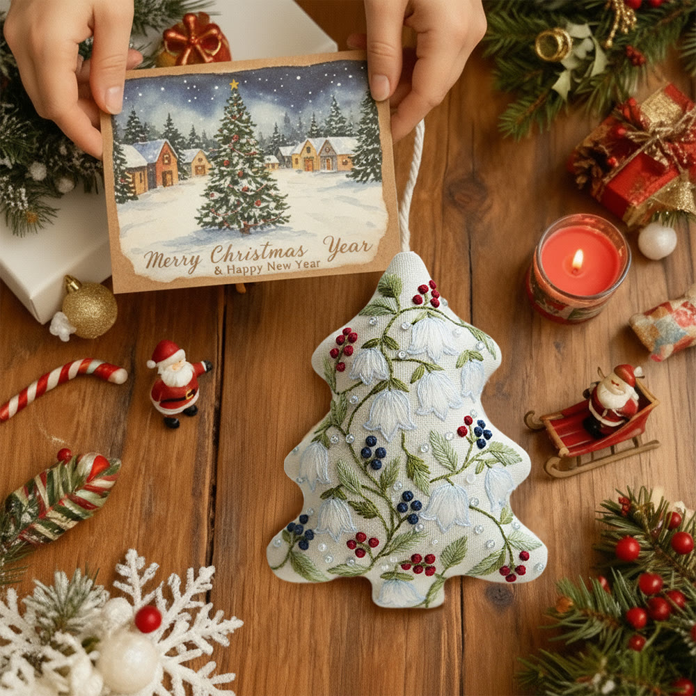 Rubbyoo Tree-shaped Embroidery Kit - Lily of the Valley-Berry | Fine Intricate Stitching | Elegant Holiday Dangle - image 8