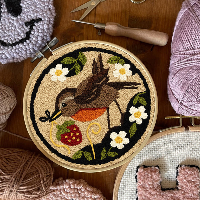 Strawberry Bird Punch Needle Kit - Diy Needle Yarn Craft | Beginner Handmade Art - image 4