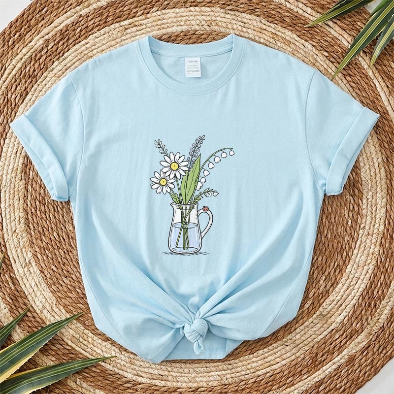 Rubbyoo Woodland Rabbit Graphic Tee  - Fresh Summer Vibe Wear | Minimalist Botanical Graffiti - Sky Blue - 2XL - image 11