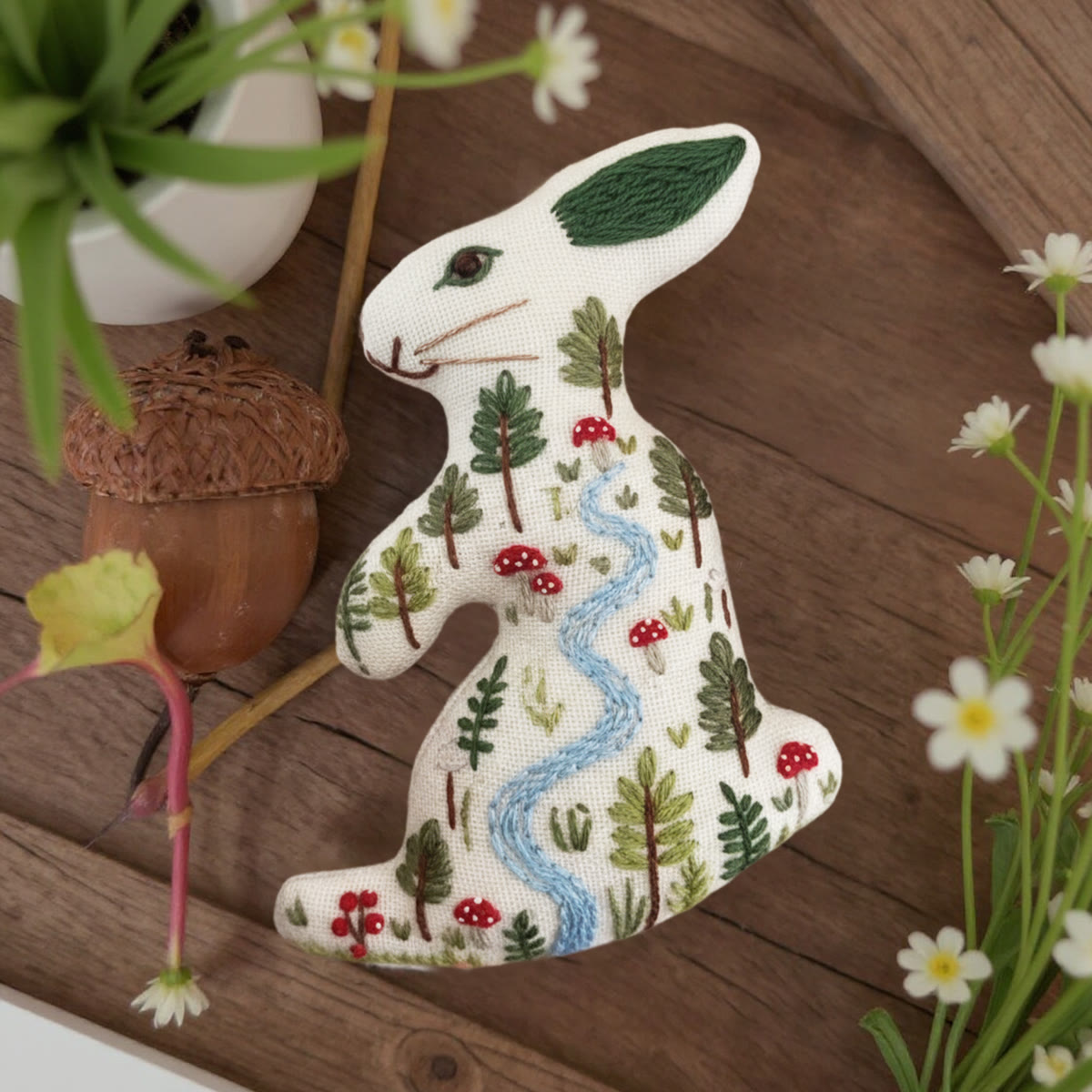Rubbyoo Rabbit Embroidery Kit - Forest River | Easy Handmade Art | Unique Hanging Craft - image 7
