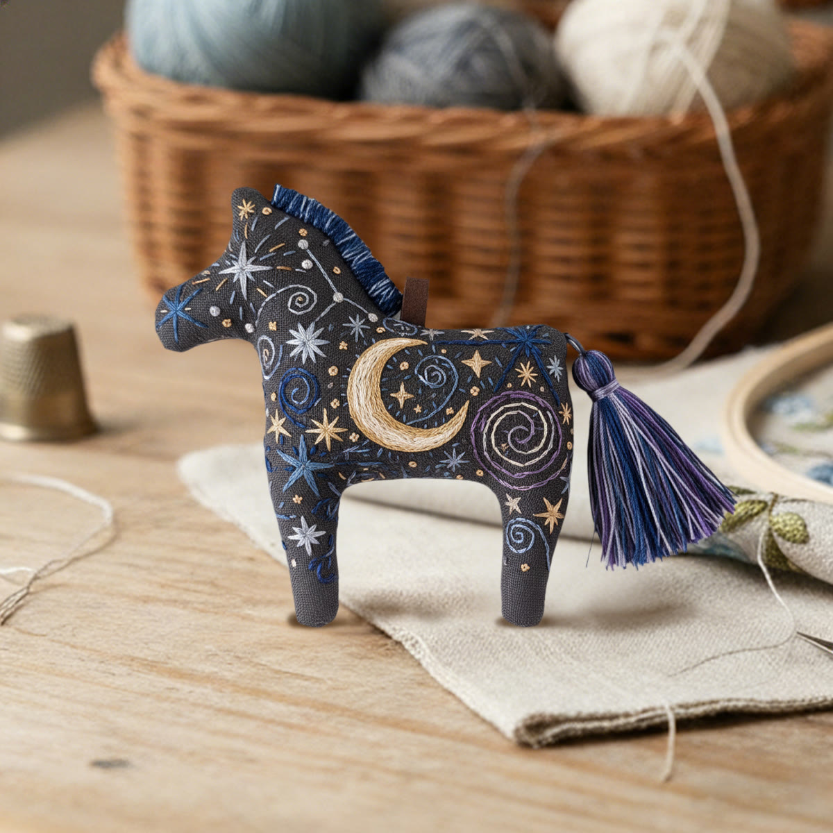 Rubbyoo Dala Horse Embroidery Kit - Starry Night Pattern | Gift For Friend | Mystical Bag Charm  - image 3