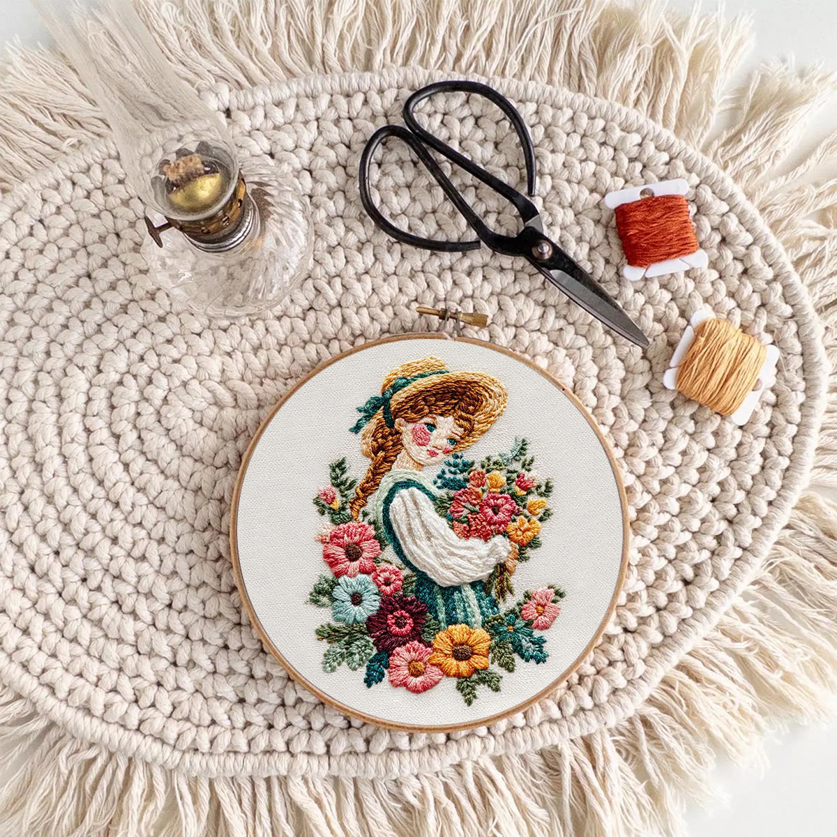 Rubbyoo Embroidery Kit - Straw Hat Girl With Bouquet | Cozy Home Decor Accent | Beginner-Suitable Craft - image 9