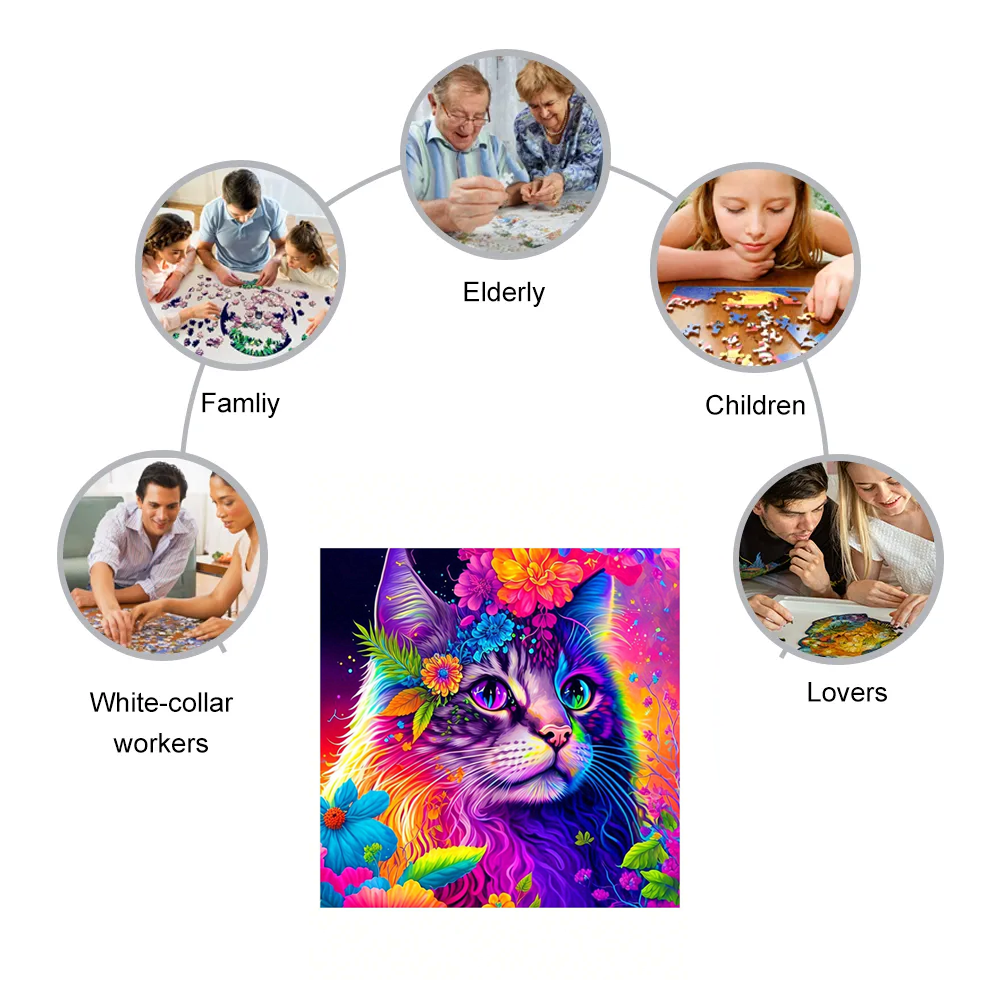 Flower Cat - Wooden Jigsaw Puzzle