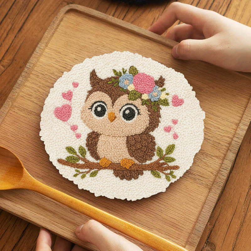 Floral Owl Punch Needle Kit - Adorable Animal Art  | Nice Handmade Gift For Her - 5 inch Coaster Kit - image 9