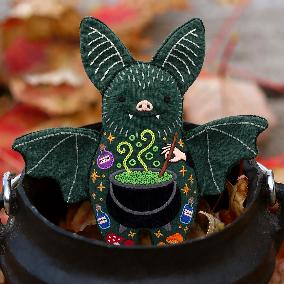 Rubbyoo Bat Embroidery Kit - Witch Cauldron | Gift For Friends | Gothic Halloween Decor - image 9