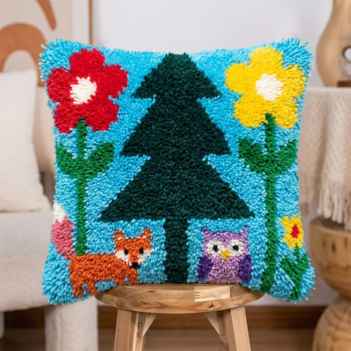 Rubbyoo Latch Hook Pillow Kit - Whimsical Forest Animal |  Car Lumbar Pillow Cover | Perfect Housewarming Craft  - image 4