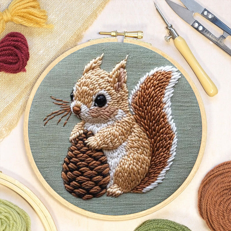  Squirrel And Pine Cone Punch Needle Kit - Winter Animal Craft | Diy Christmas Gifts - image 5