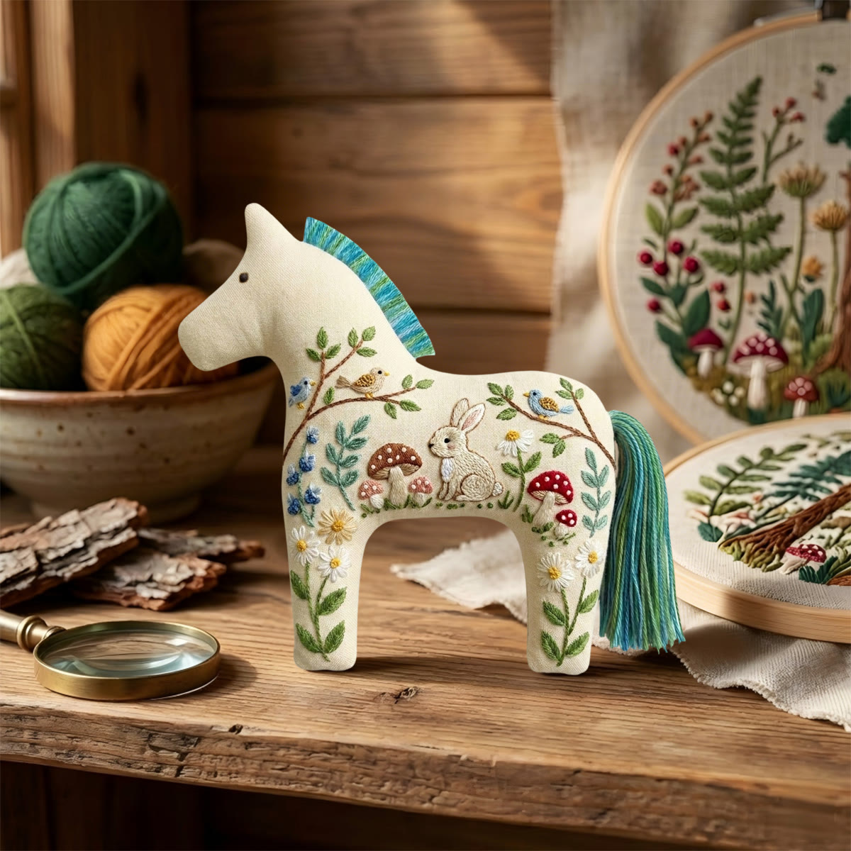 Rubbyoo Dala Horse Embroidery Kit - Forest Mushroom And Bunny  | Cute Handmade Craft | Nursery Hanging Decor - image 9