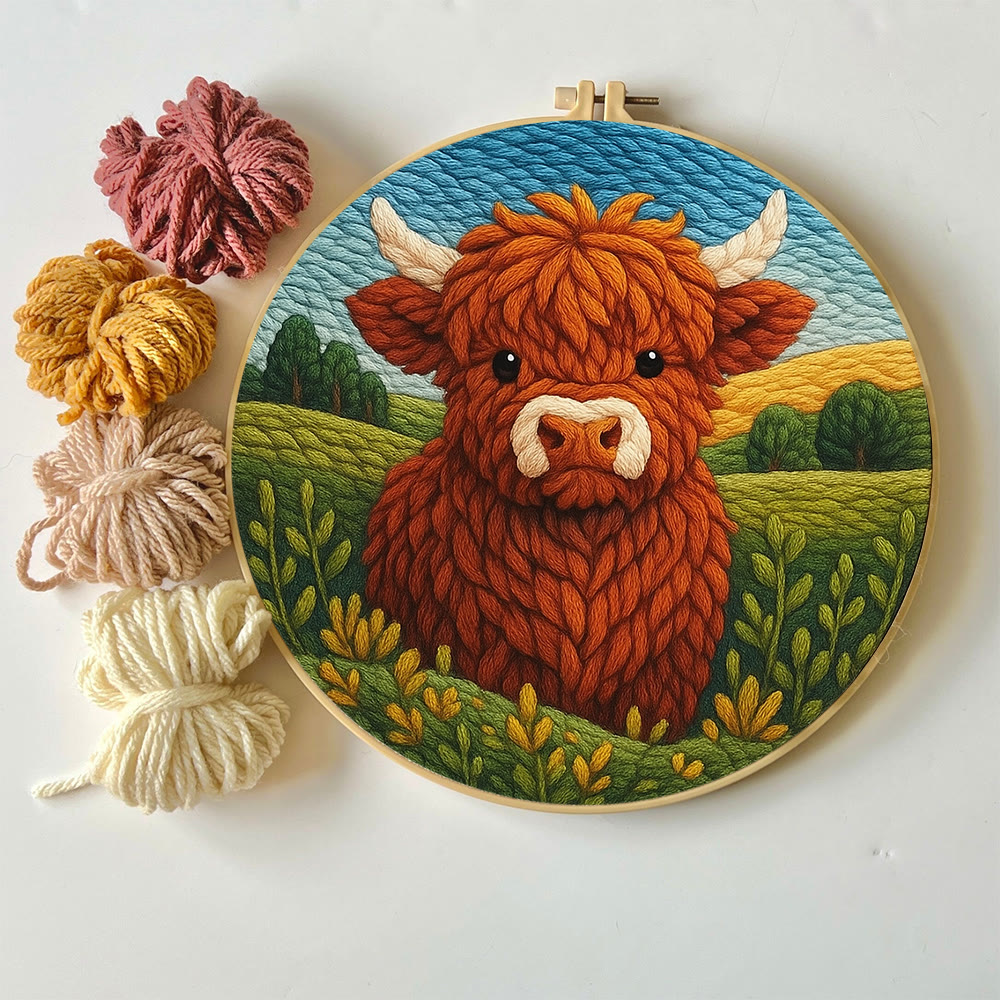 Highland Cow In Field Punch Needle Kit - Handmade Animal Craft | Nice Wall Hanging Decor - image 8