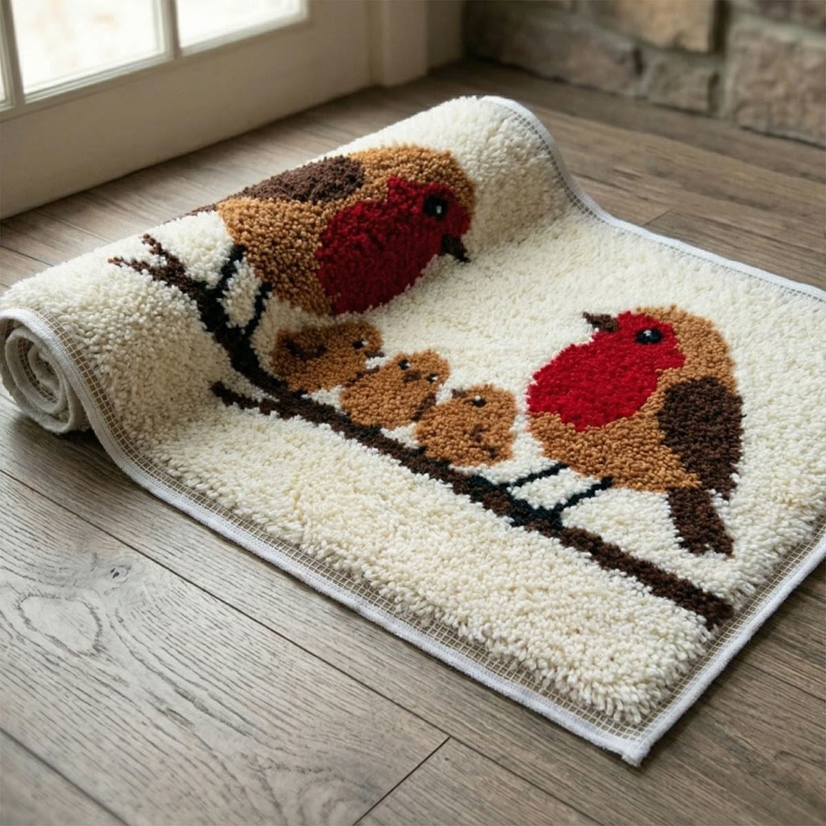 Rubbyoo Latch Hook Rug Kit - A Nestled Bird Family | Versatile Hooked Carpet | Creative Home Ornament - image 5