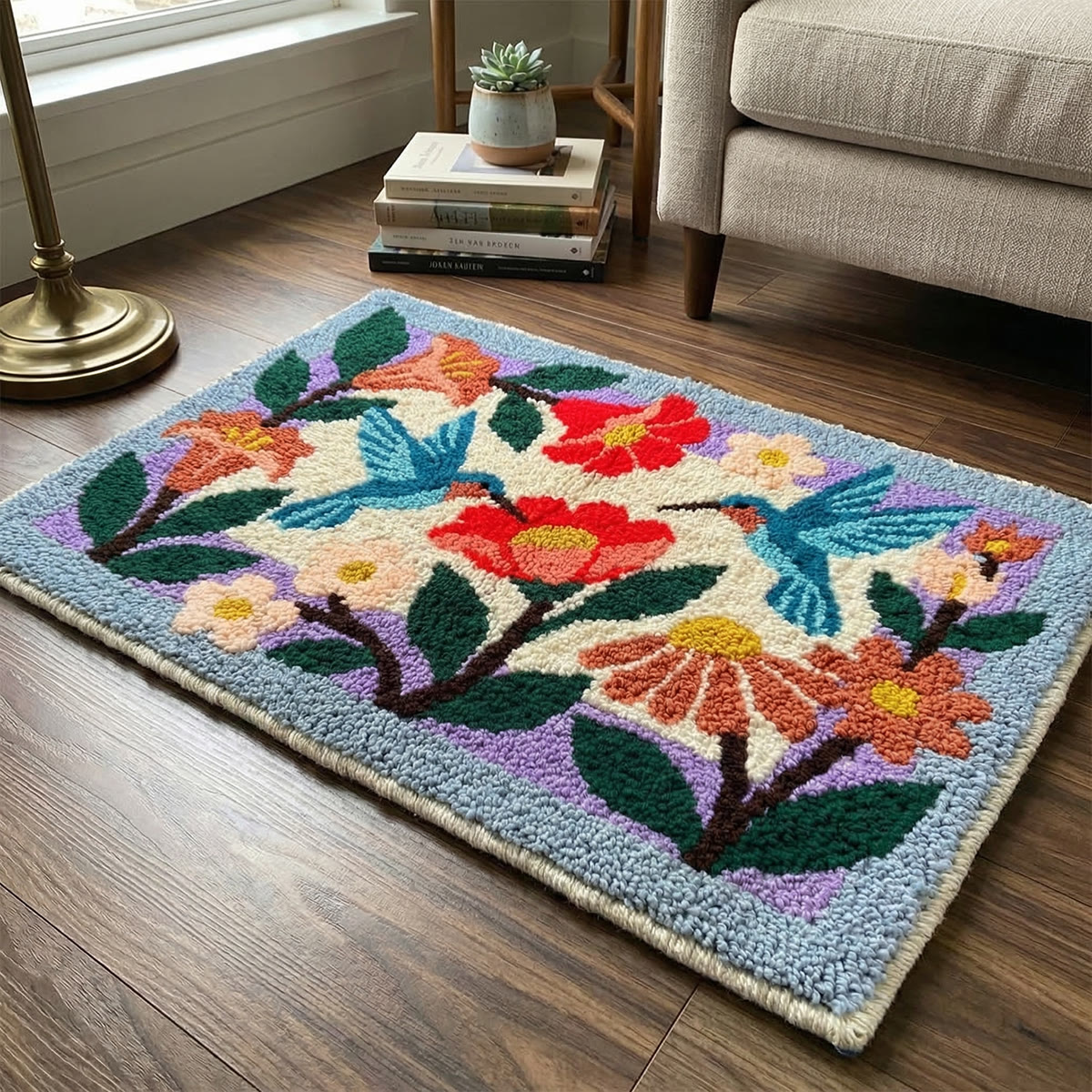 Rubbyoo Latch Hook Rug Kit - Floral Bird | Carpet For Living Room