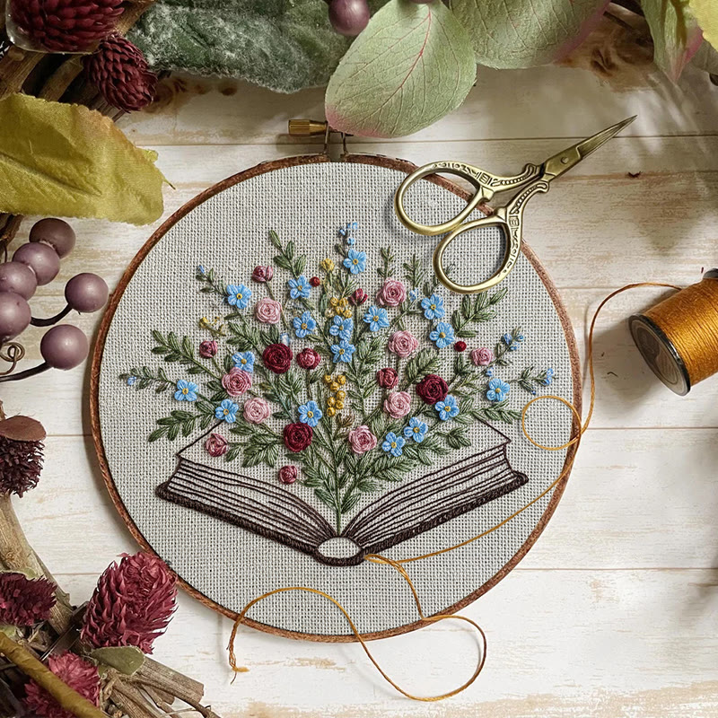 Rubbyoo Embroidery Kit - Blooming Book Bouquet | Handcrafted Floral Art | Perfect For Craft Lovers - image 8