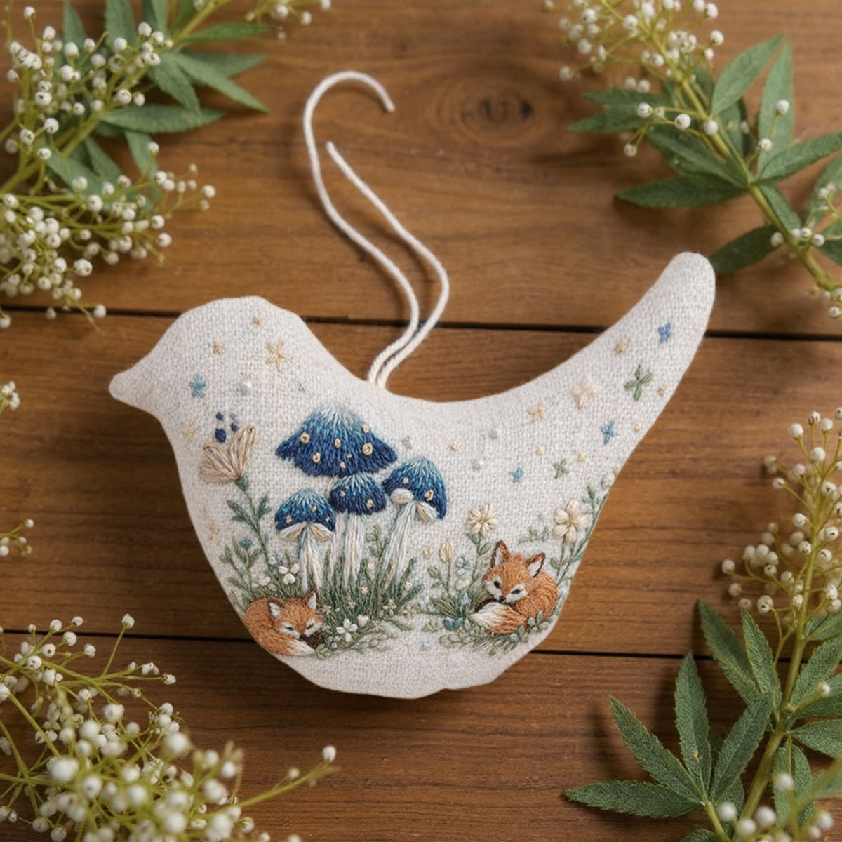 Rubbyoo Bird-shaped Embroidery Kit - Sleeping Fox And Mushroom | Woodland Fairy Tale Gift | Wall Gallery Decor - image 6