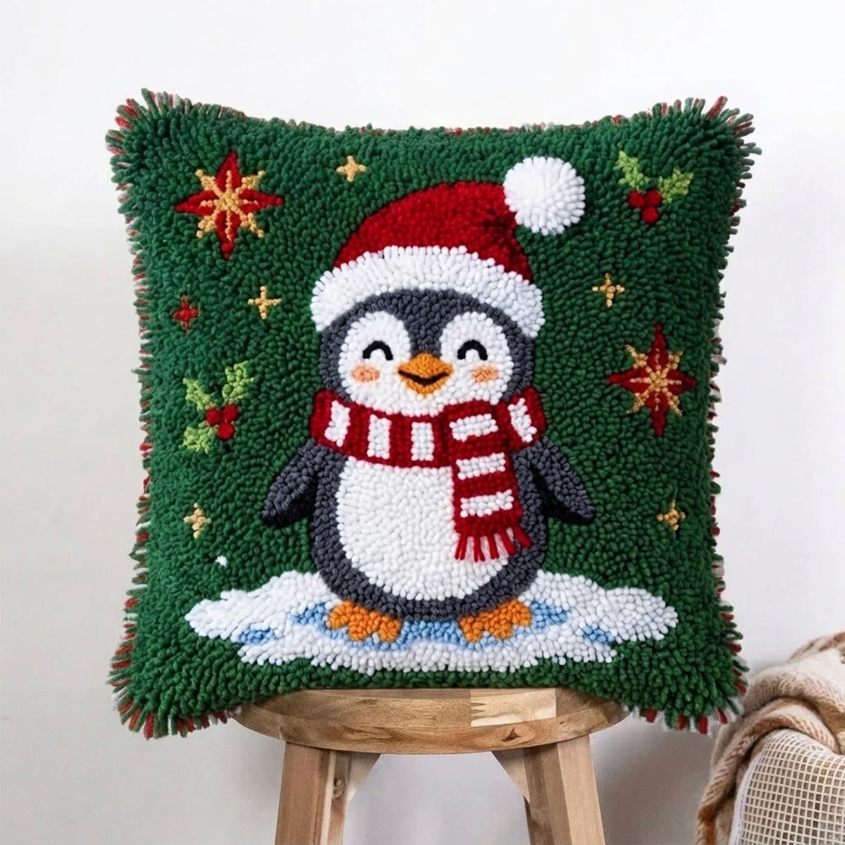 Rubbyoo Latch Hook Pillow Kit - Holiday Penguin | Adorable Animal Handicraft | Cozy Home Sofa Decoration - image 4