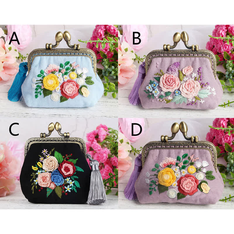 Embroidery Kiss Lock Bag Kit| Embroidered Coin Purse| Gift for Mom