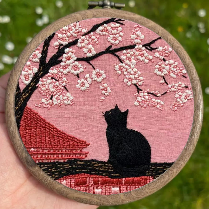 Rubbyoo Embroidery Kit - Sakura Cat Kyoto | Oriental-inspired Diy | Whimsical Wall Art Kit - image 4